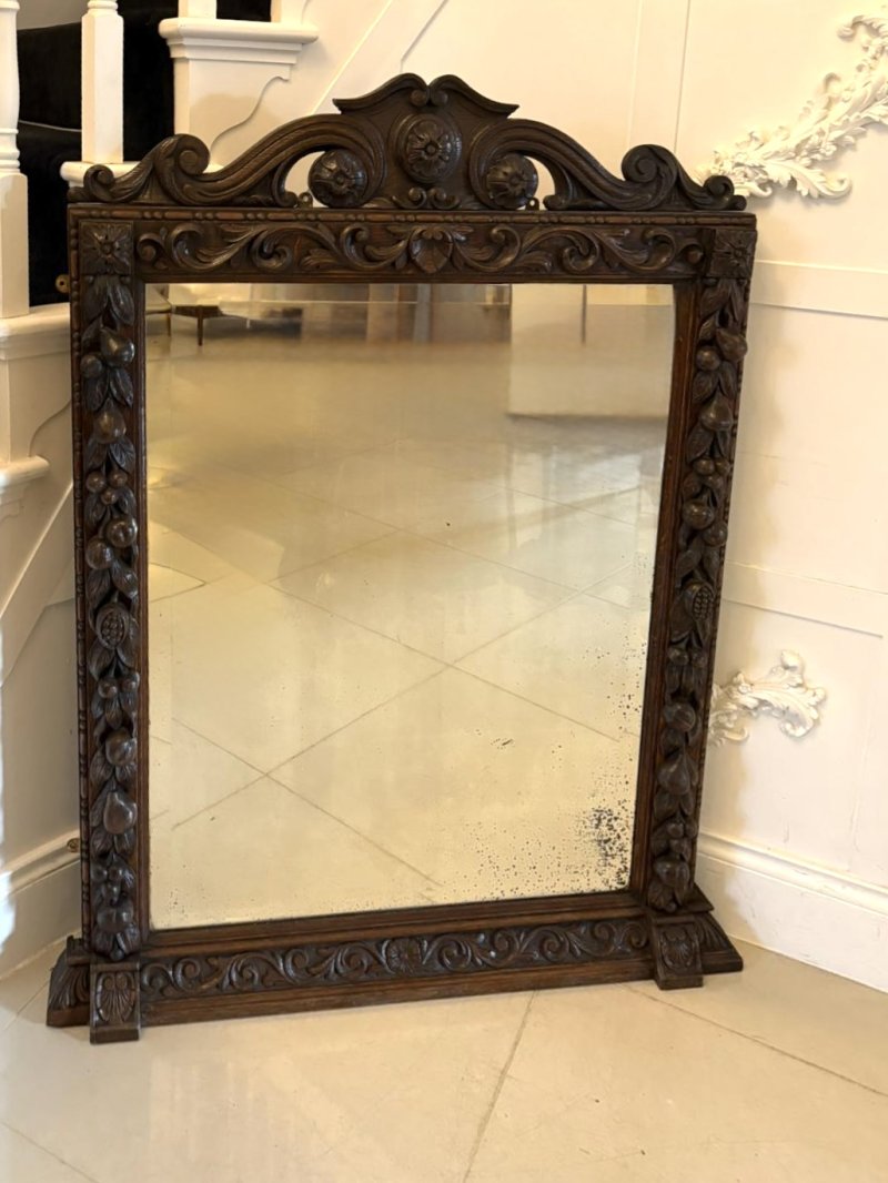 Exceptional Quality Antique 19th Century Victorian Carved Oak Wall Mirror